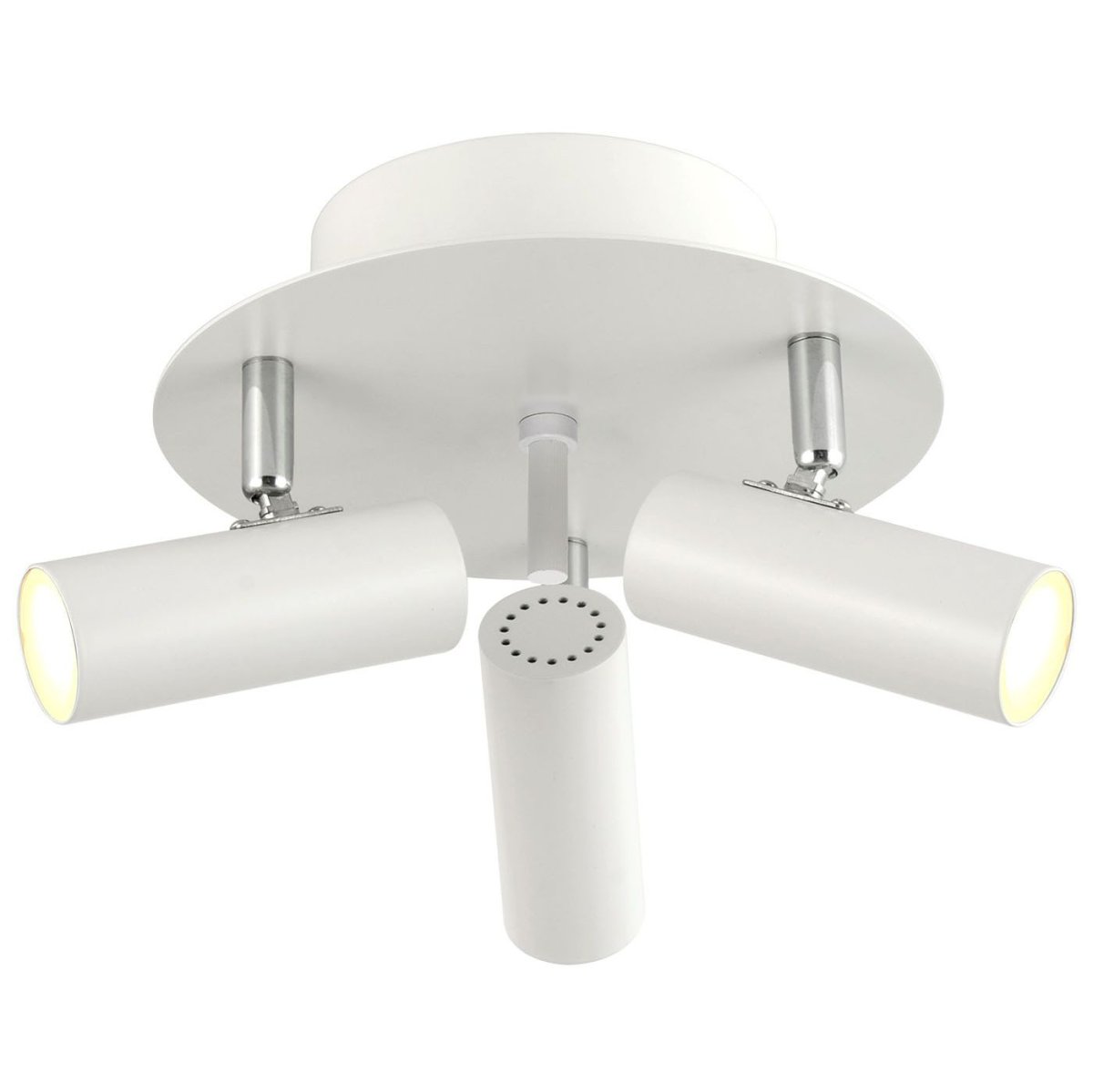 Mini 3 Blanc spot De Oriva - Le mini plafonnier en métal blanc avec détails chromés est doté de trois spots mobiles qui fournissent un éclairage flexible et efficace.