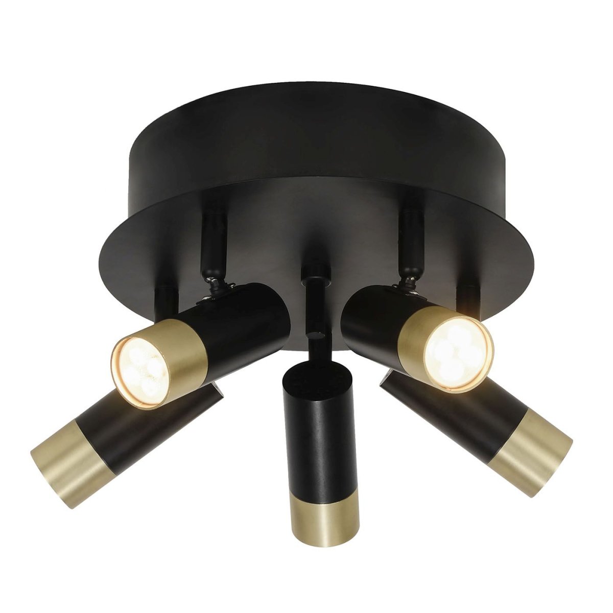 Mini 5 L'or noir spot De Oriva - Mini plafonnier en métal noir avec détails dorés doté de cinq spots mobiles qui fournissent un éclairage flexible et efficace.
