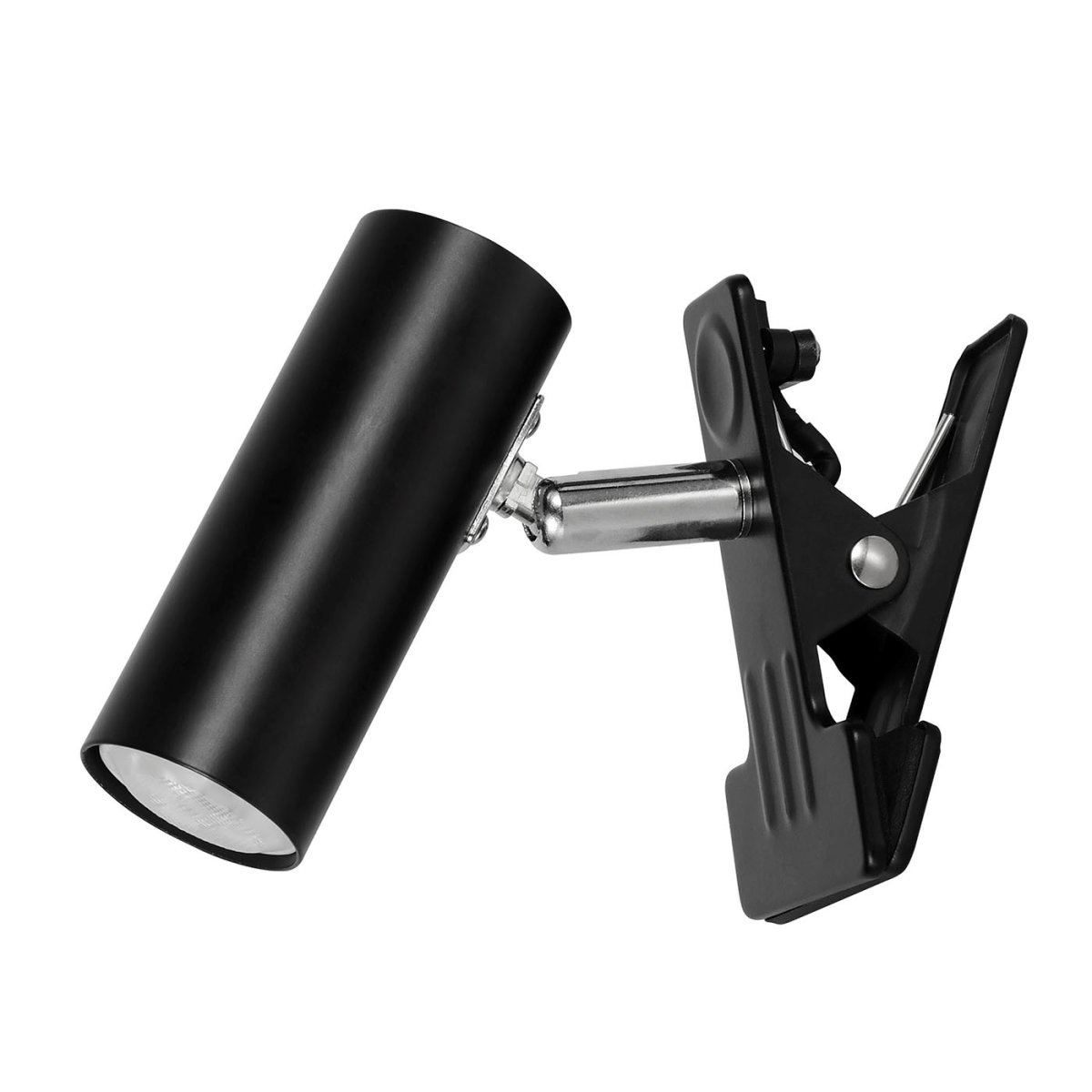 Mini Noir lampe à pince De Oriva - Sa pince robuste permet de la fixer facilement sur une table, une étagère ou une tête de lit, tandis que le spot directionnel oriente la lumière exactement là où vous le souhaitez.