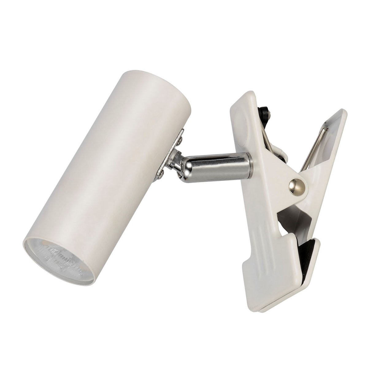 Mini Blanc lampe à pince De Oriva - Sa pince robuste permet de la fixer facilement sur une table, une étagère ou une tête de lit, tandis que le spot directionnel oriente la lumière précisément là où vous le souhaitez.