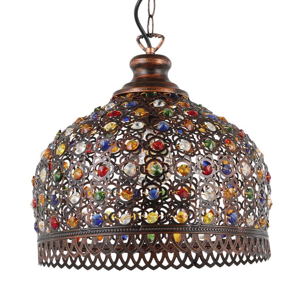 Jadida Ø33 Cuivre antique suspension De Eglo - Ce type d'éclairage peut créer un jeu de lumière chaleureux et invitant grâce à ses détails colorés, ce qui le rend parfait pour créer une atmosphère chaleureuse dans les salons, les salles à manger ou d'autres espaces communs où vous souhaitez un éclairage à la fois décoratif et fonctionnel.