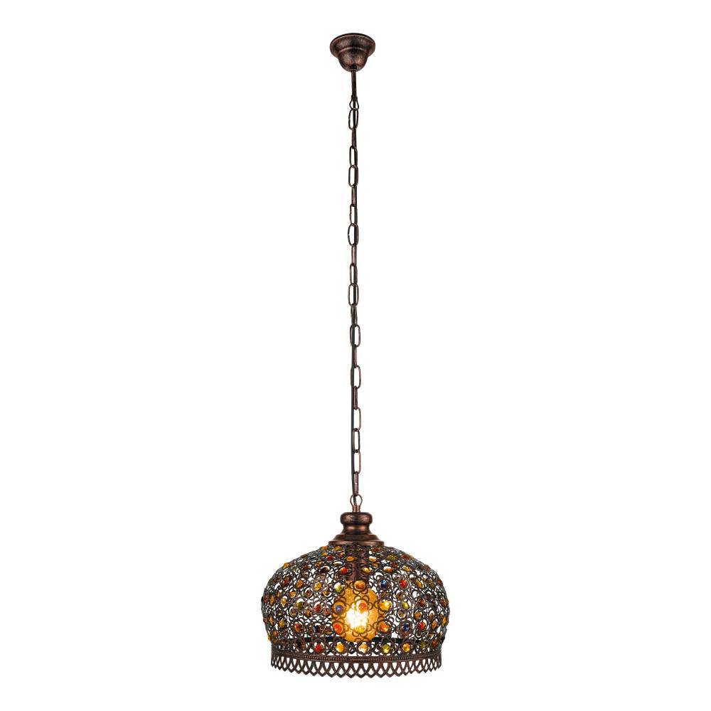 Jadida Ø33 Cuivre antique suspension De Eglo - Ce type d'éclairage peut créer un jeu de lumière chaleureux et invitant grâce à ses détails colorés, ce qui le rend parfait pour créer une atmosphère chaleureuse dans les salons, les salles à manger ou d'autres espaces communs où vous souhaitez un éclairage à la fois décoratif et fonctionnel.