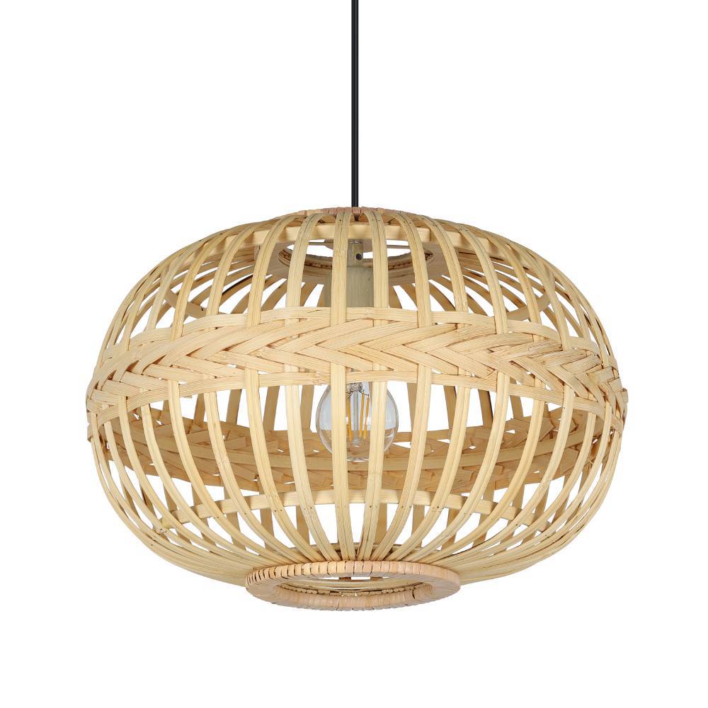 Amsfield Ø38 Nature suspension De Eglo - Cette suspension en rotin joliment tressé diffuse une lumière chaleureuse et naturelle qui crée une atmosphère accueillante dans la pièce.