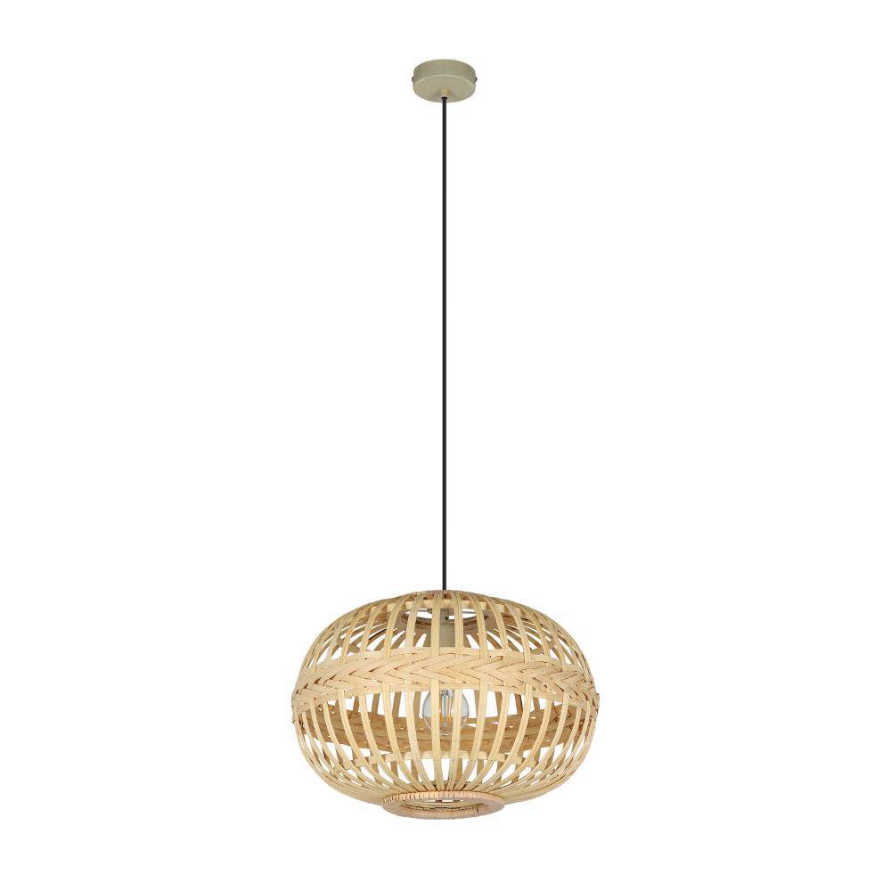 Amsfield Ø38 Nature suspension De Eglo - Cette suspension en rotin joliment tressé diffuse une lumière chaleureuse et naturelle qui crée une atmosphère accueillante dans la pièce.