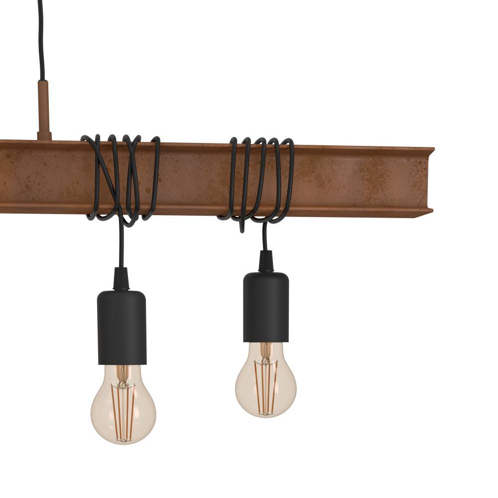 Townshend 100cm Brun suspension De Eglo - Avec six ampoules apparentes suspendues à un cadre en acier marron et des câbles noirs, la lampe a un look unique et élégant.
