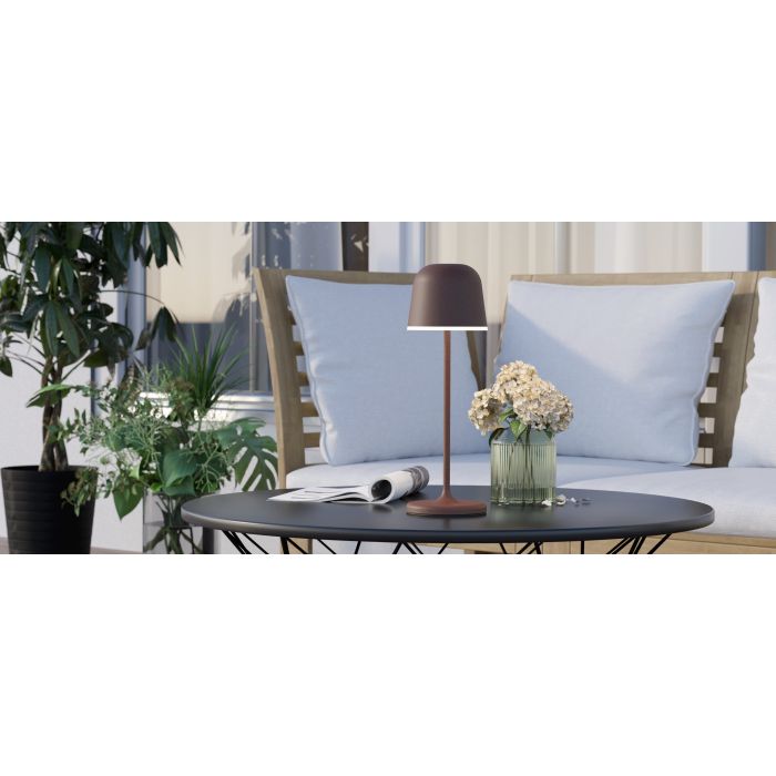 Mannera 34cm Brun rouille portable De Eglo - Grâce au variateur tactile intégré, vous pouvez régler la lumière sur trois niveaux pour créer la sensation idéale, d'une lueur douce et chaleureuse à une lumière plus fonctionnelle.