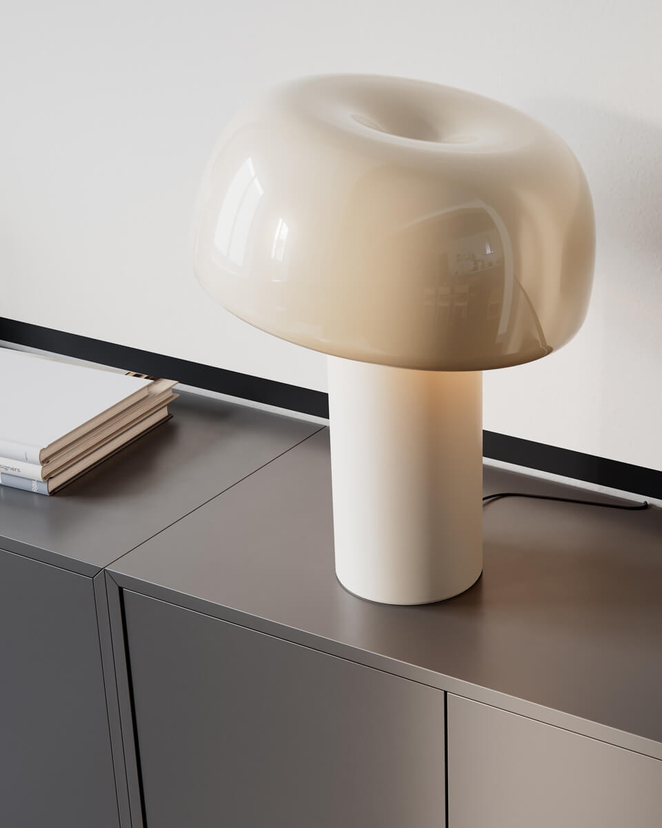 Lean on Me 40cm Beige lampe de table De By Rydéns - La lampe est en m&eacute;tal, la base de la lampe ayant une finition mate et l'abat-jour ayant une finition brillante, cr&eacute;ant un beau contraste.