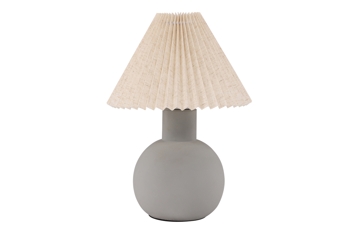Älvsborg 37cm Gris lampe de table De Venture Design - B&eacute;ton, qui cr&eacute;e une expression &eacute;l&eacute;gante et rustique, et l'abat-jour est en lin beige.