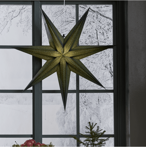Holly Ø75 Vert De Star Trading - Cette &eacute;toile cr&eacute;e une ambiance festive et son joli motif perl&eacute; diffuse une douce lumi&egrave;re.