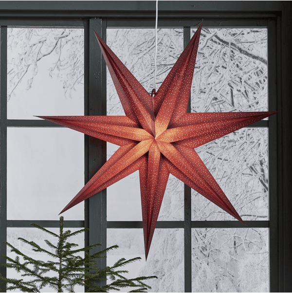 Holly Ø75 ROUGE De Star Trading - Cette &eacute;toile cr&eacute;e une ambiance festive et son joli motif perl&eacute; diffuse une douce lumi&egrave;re.