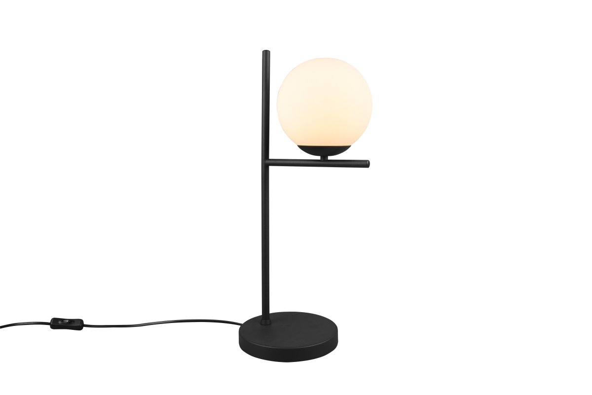 Pure 52cm Noir lampe de table De Trio Lighting - La combinaison de couleurs du noir mat avec du verre blanc est intemporelle et s'adapte parfaitement &agrave; tous les styles de vie.