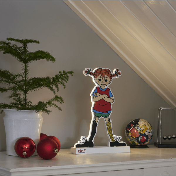 Pippi Multicolore lampe pour enfant De Star Trading - Une illustration classique de Fifi Brindacier, ici sous forme de silhouette lumineuse des deux c&ocirc;t&eacute;s.