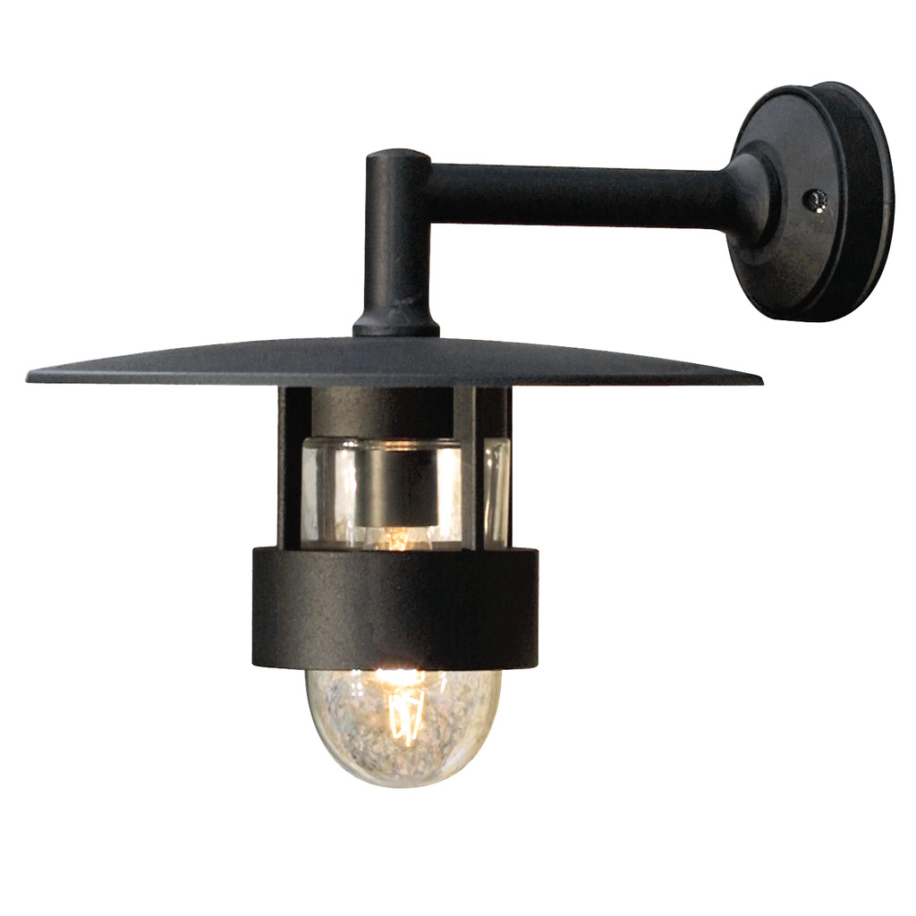 Freja Noir lampe d’extérieur De Konstsmide - La lampe diffuse une lumière agréable à travers les détails en verre et possède un large abat-jour qui protège des éléments, la rendant à la fois durable et fonctionnelle.