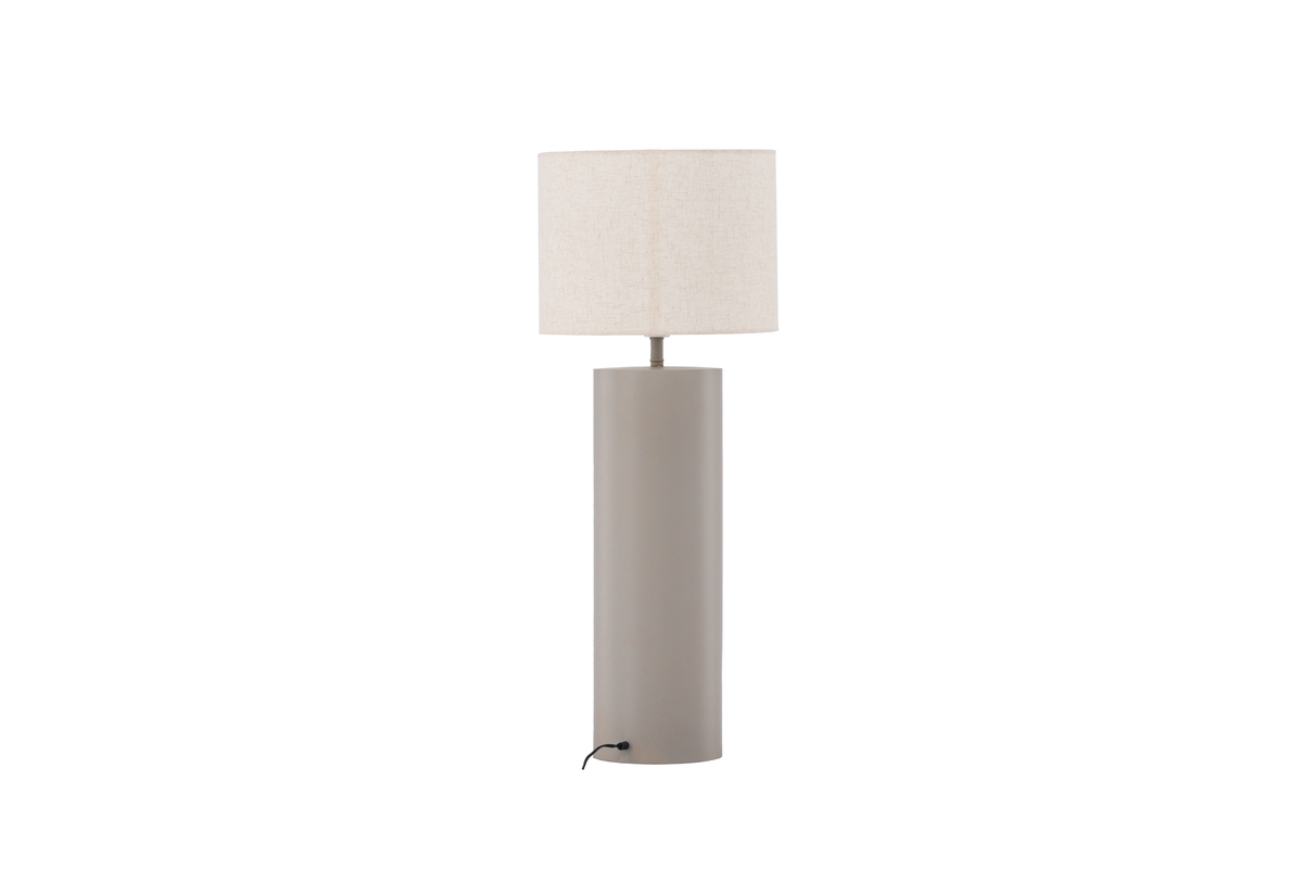Umeå Gris lampadaire De Venture Design - La base de lampe arrondie en gris, associée à l'abat-jour en lin gris clair, confère à la maison une touche luxueuse.