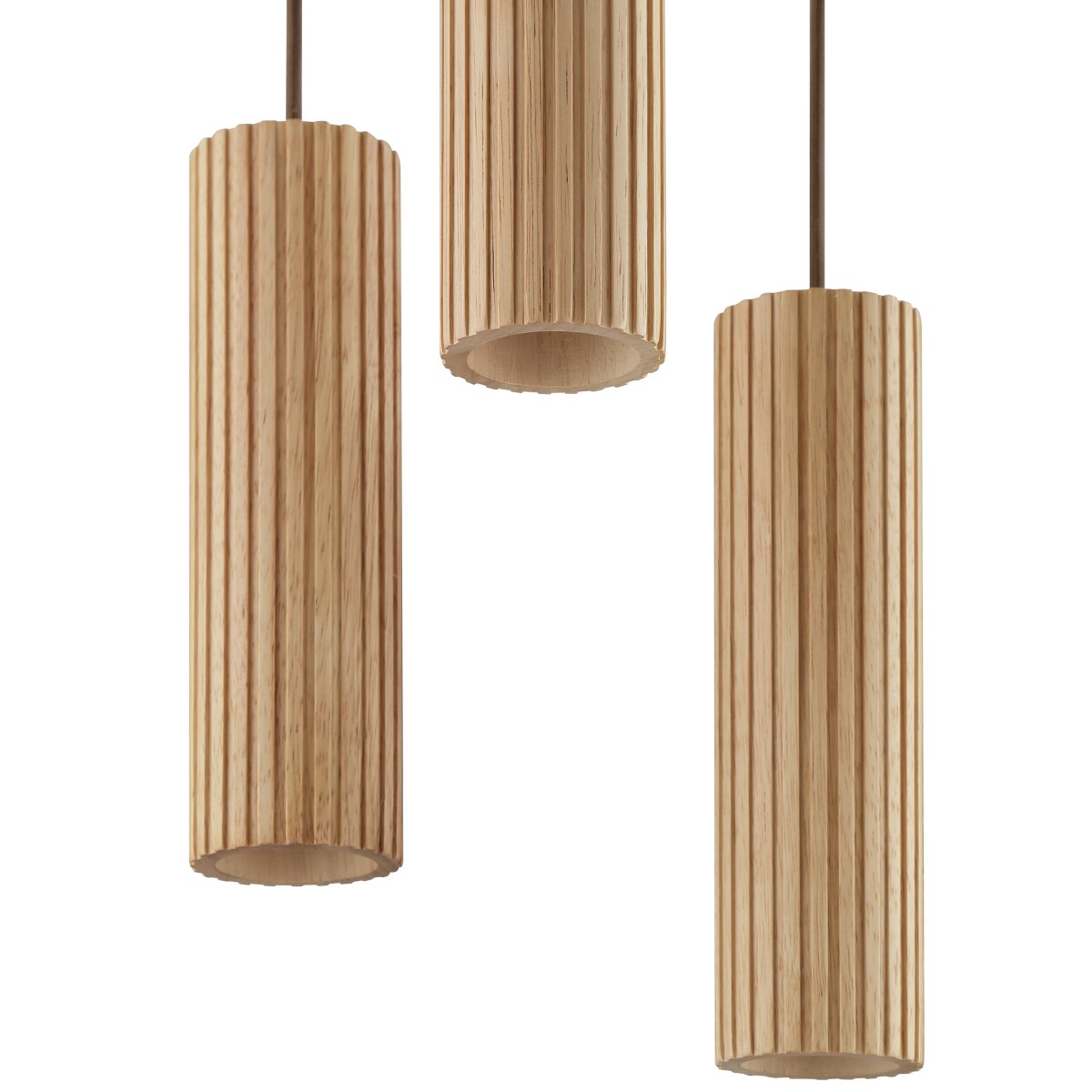 Lakewood Ø28 Bois suspension De Brilliant - La suspension Lakewood associe du métal brun à trois abat-jour cylindriques en bois veiné, créant une ambiance chaleureuse et naturelle dans n'importe quelle pièce.