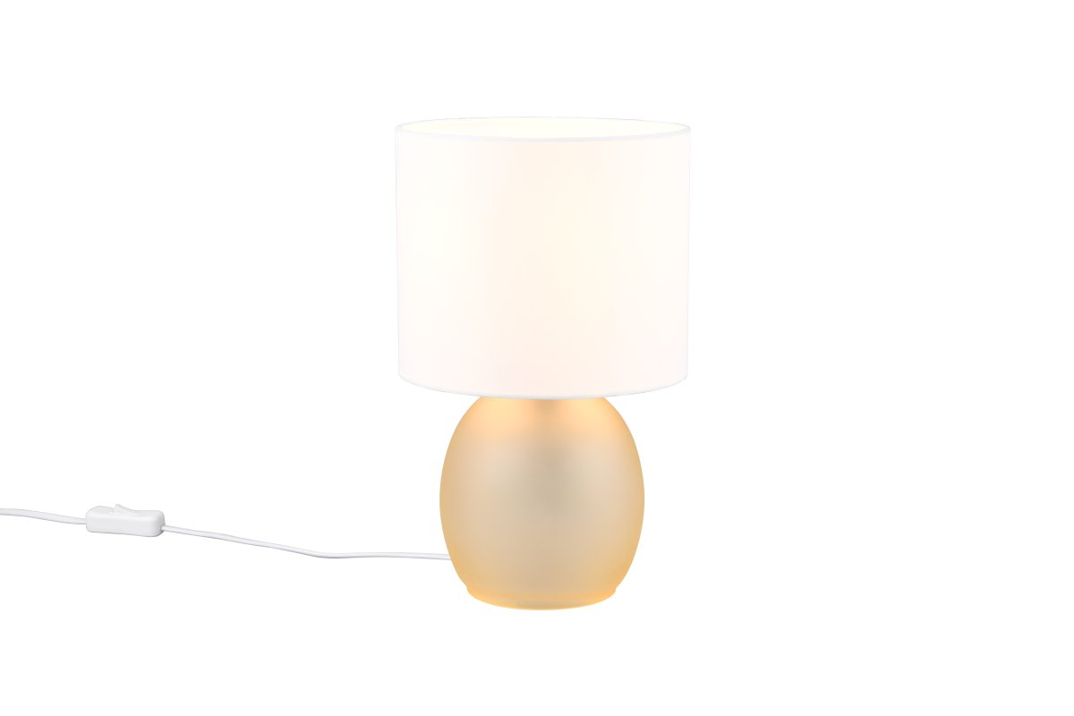 Vela 30cm Ambre lampe de table De Trio Lighting - La combinaison sophistiqu&eacute;e de couleurs blanc et ambre compl&egrave;te le design de la lampe et lui conf&egrave;re une touche intemporelle, ce qui en fait un d&eacute;tail d'ameublement id&eacute;al dans votre maison.