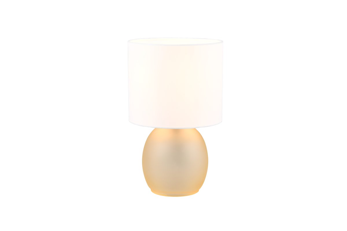 Vela 30cm Ambre lampe de table De Trio Lighting - La combinaison sophistiqu&eacute;e de couleurs blanc et ambre compl&egrave;te le design de la lampe et lui conf&egrave;re une touche intemporelle, ce qui en fait un d&eacute;tail d'ameublement id&eacute;al dans votre maison.