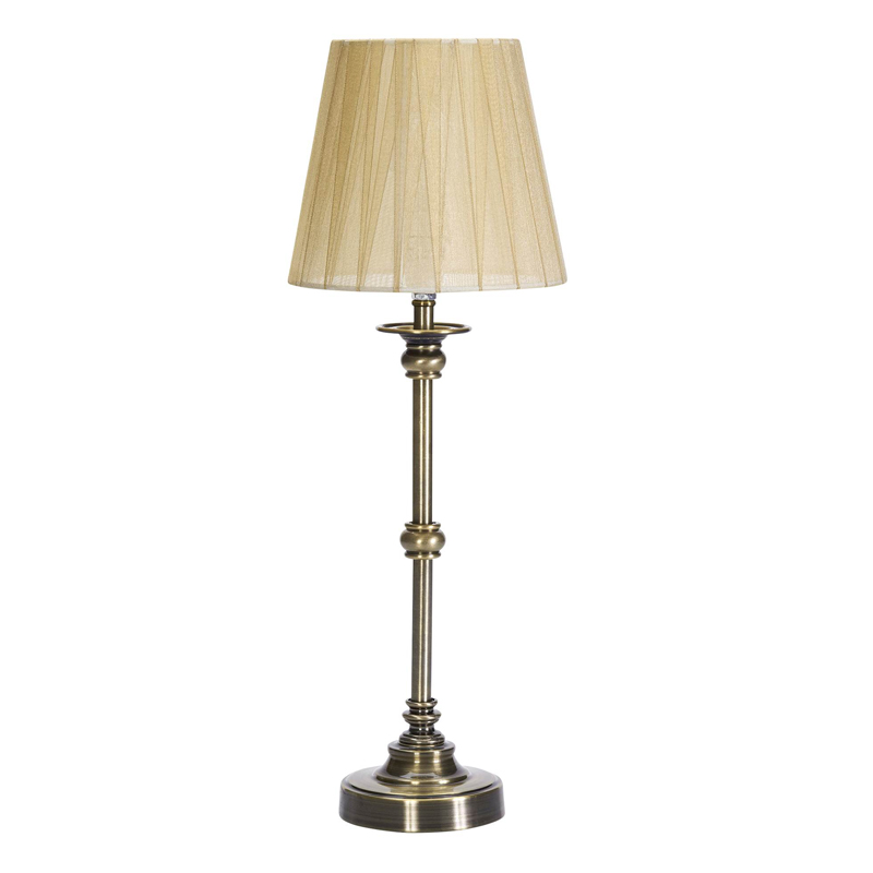 Axel Mini 48cm Laiton antique lampe de table De Pixie Design - La base de lampe en m&eacute;tal avec une finition en laiton antique, associ&eacute;e &agrave; l'abat-jour en organza beige, cr&eacute;e une belle atmosph&egrave;re dans la pi&egrave;ce.