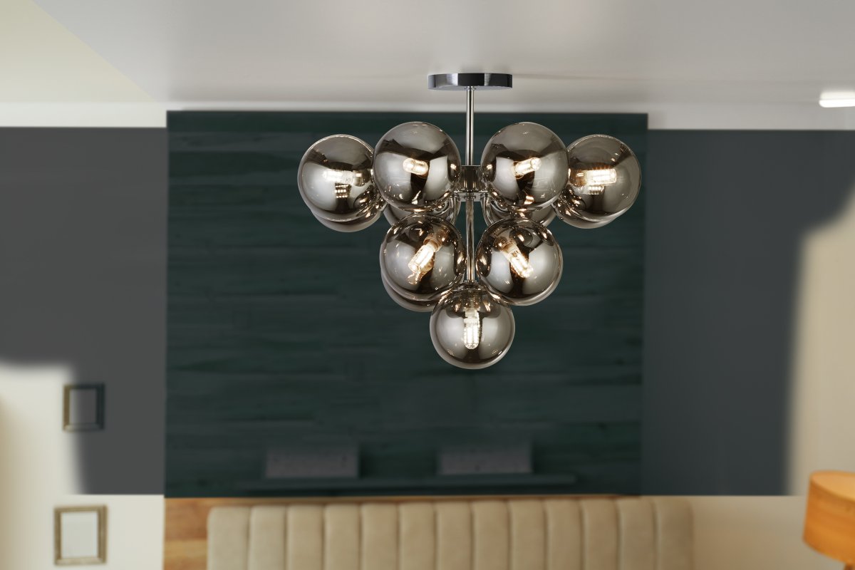 Berry Ø40 Couleur fumée plafonnier De Searchlight - Cette suspension minimaliste est à la fois élégante et moderne et ajoutera de l'élégance à n'importe quelle pièce de votre maison.
