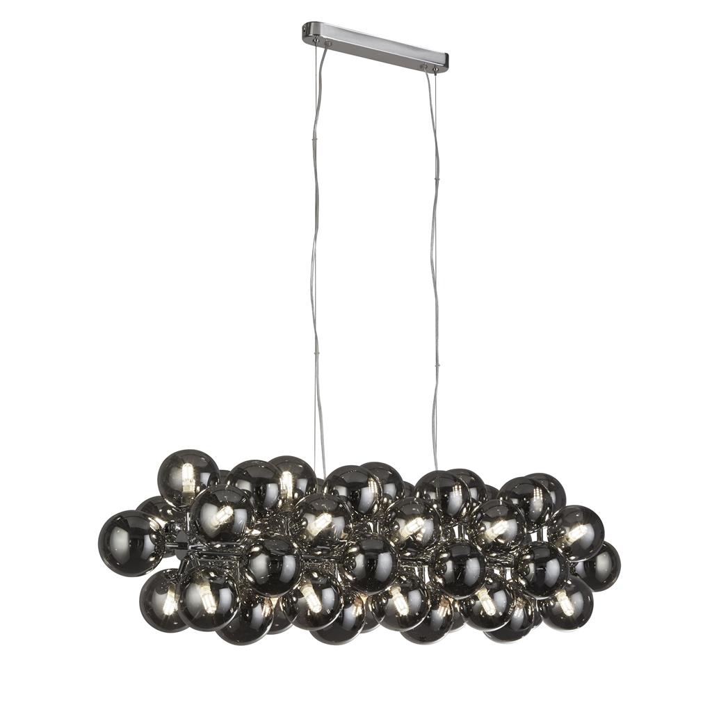 Berry 100cm Couleur fumée suspension De Searchlight - Berry est un plafonnier qui prend vraiment de la place – avec un total de 25 sources lumineuses, entourées de dômes en verre couleur fumée dans un style moderne et minimaliste, il est garanti d'être un accroche-regard dans n'importe quelle pièce.