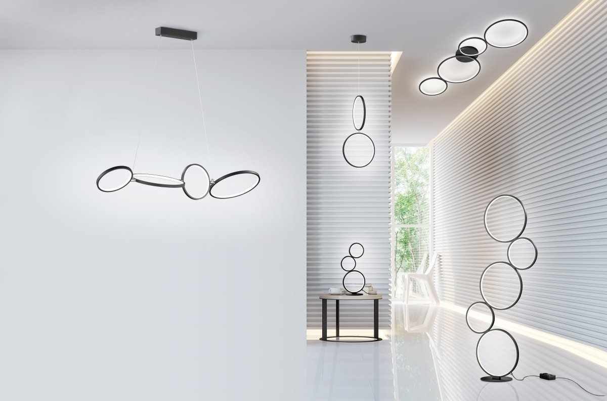 Rondo 45cm Noir lampe de table De Trio Lighting - La lampe de 45 cm de haut dispose d'un variateur intégré, qui est commandé via l'interrupteur à cordon et vous permet de régler de manière flexible la luminosité de la lampe.