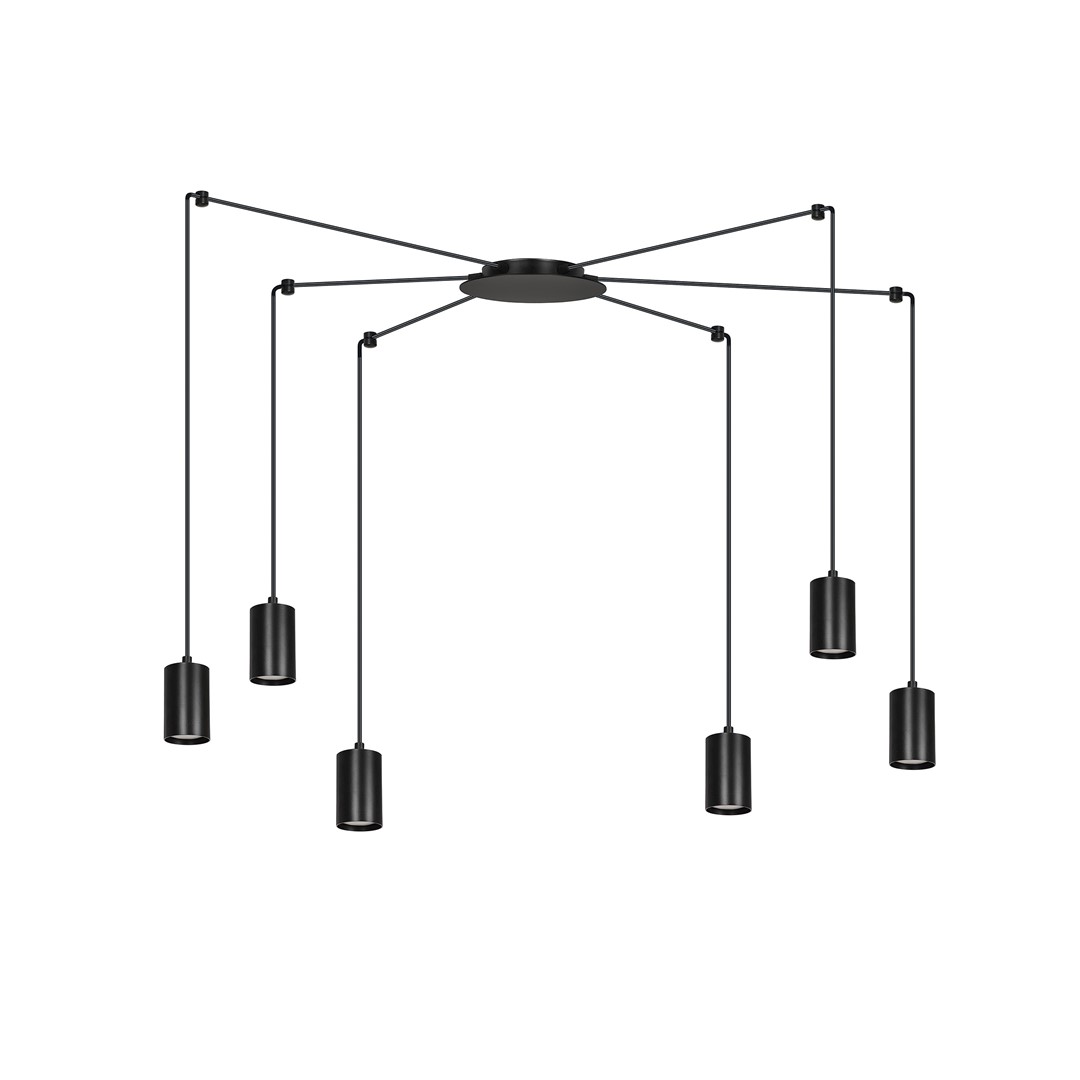 Traker 6 Noir suspension De Emibig Lighting - Il est parfait pour les espaces loft élevés, mettant magnifiquement en valeur leur caractère moderne tout en offrant un bel éclairage.