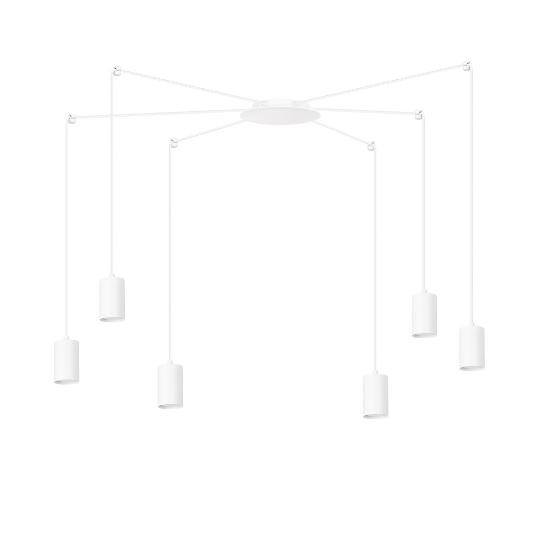 Traker 6 Blanc suspension De Emibig Lighting - Il est parfait pour les espaces loft élevés, mettant magnifiquement en valeur leur caractère moderne tout en offrant un bel éclairage.