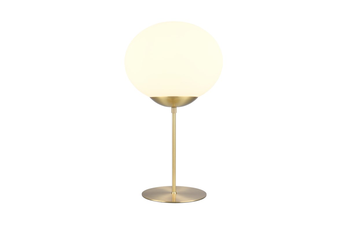 Fomento 52cm Laiton mat lampe de table De Trio Lighting - La combinaison du laiton mat et du verre blanc crée une sensation de luxe et d'élégance.