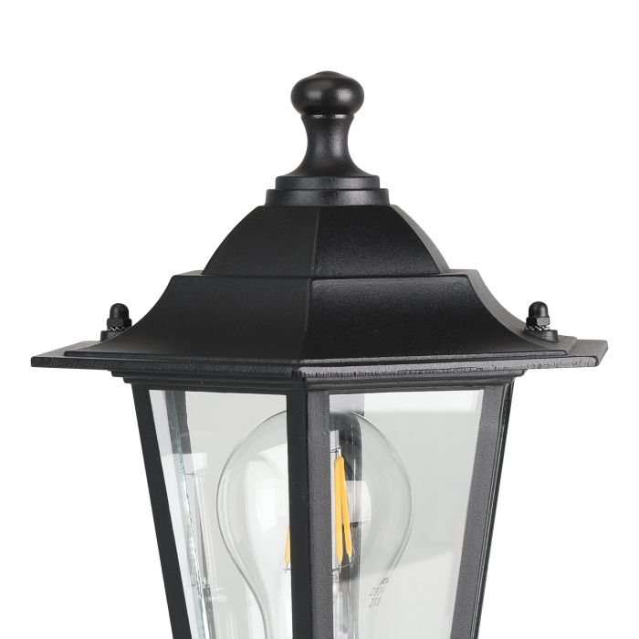 Laterna 38cm Noir De Eglo - Fabriqué à partir d'un matériau robuste et doté d'un verre transparent pour une répartition optimale de la lumière, il fournit une lumière chaleureuse et invitante aux entrées, dans les jardins et sur les allées.
