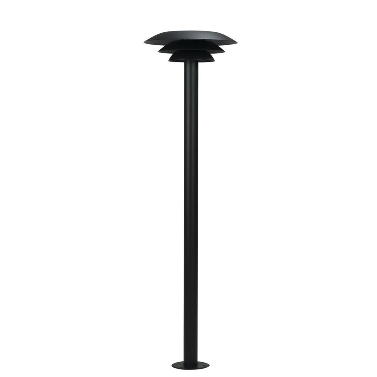 DL25 Noir bornes De Dyberg Larsen - La lampe est en acier inoxydable noir, mesure 90 cm de haut et possède un abat-jour d'un diamètre de 25 cm.