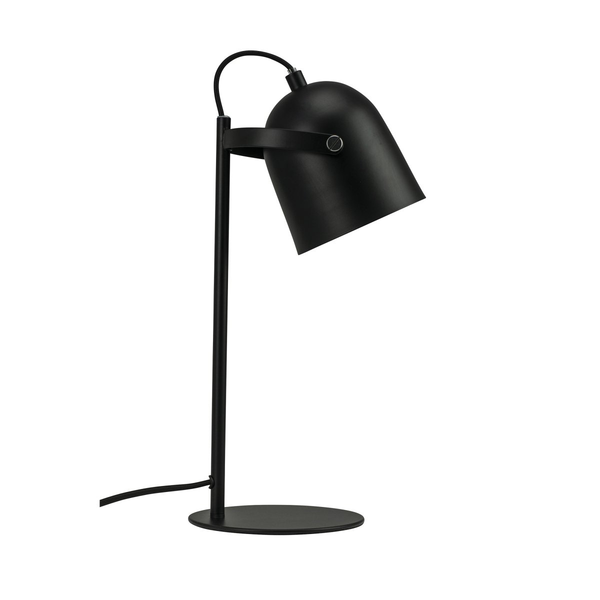 Oslo 37cm Noir lampe de bureau De Dyberg Larsen - La lampe est fabriqu&eacute;e en m&eacute;tal noir mat et dispose d'un abat-jour flexible et d'un c&acirc;ble noir de 1,6 m de long avec un interrupteur d'alimentation sur la base.