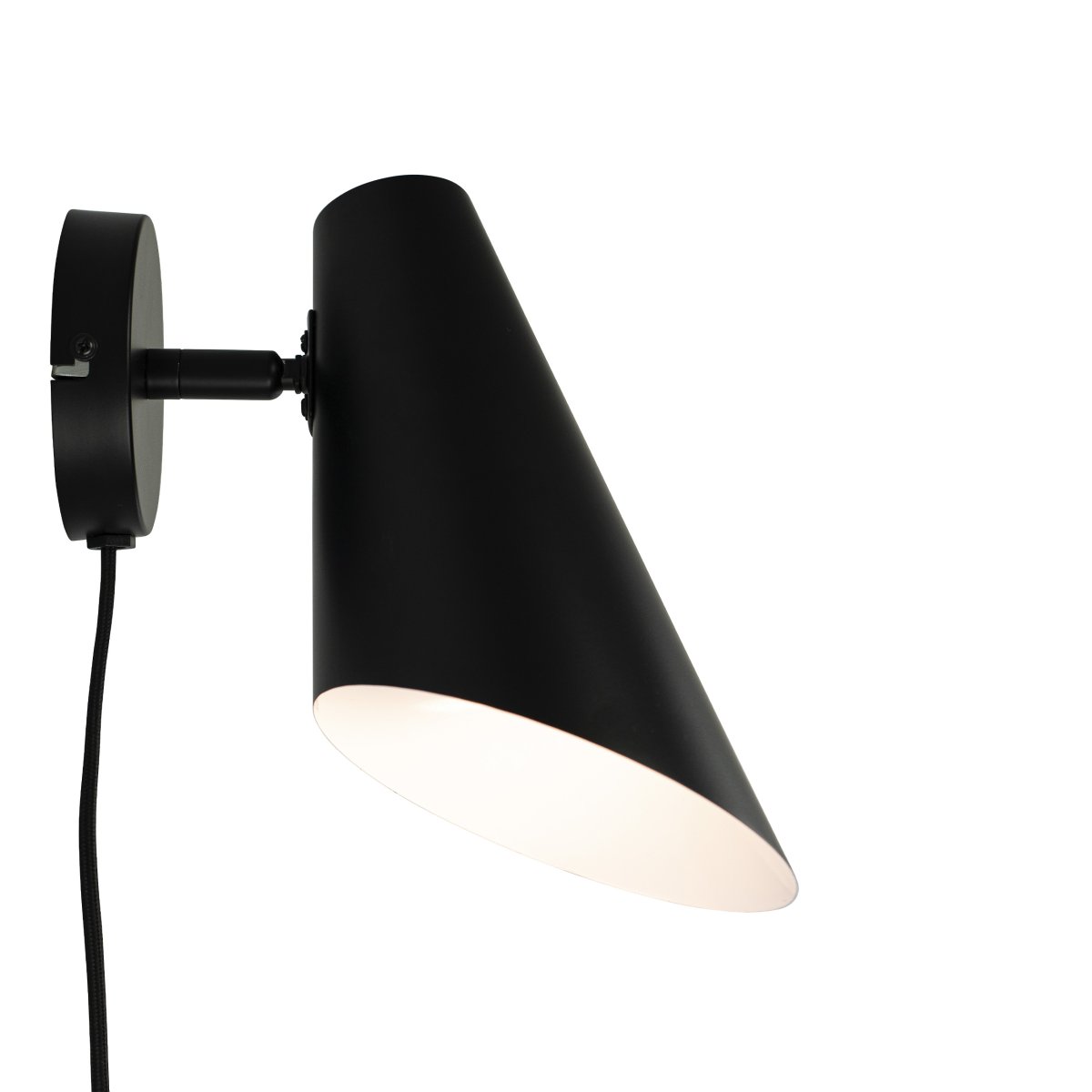 Cale 25cm Noir applique murale De Dyberg Larsen - La tête de lampe et la lampe sont livrées avec un câble textile noir de 1,5 m de long.