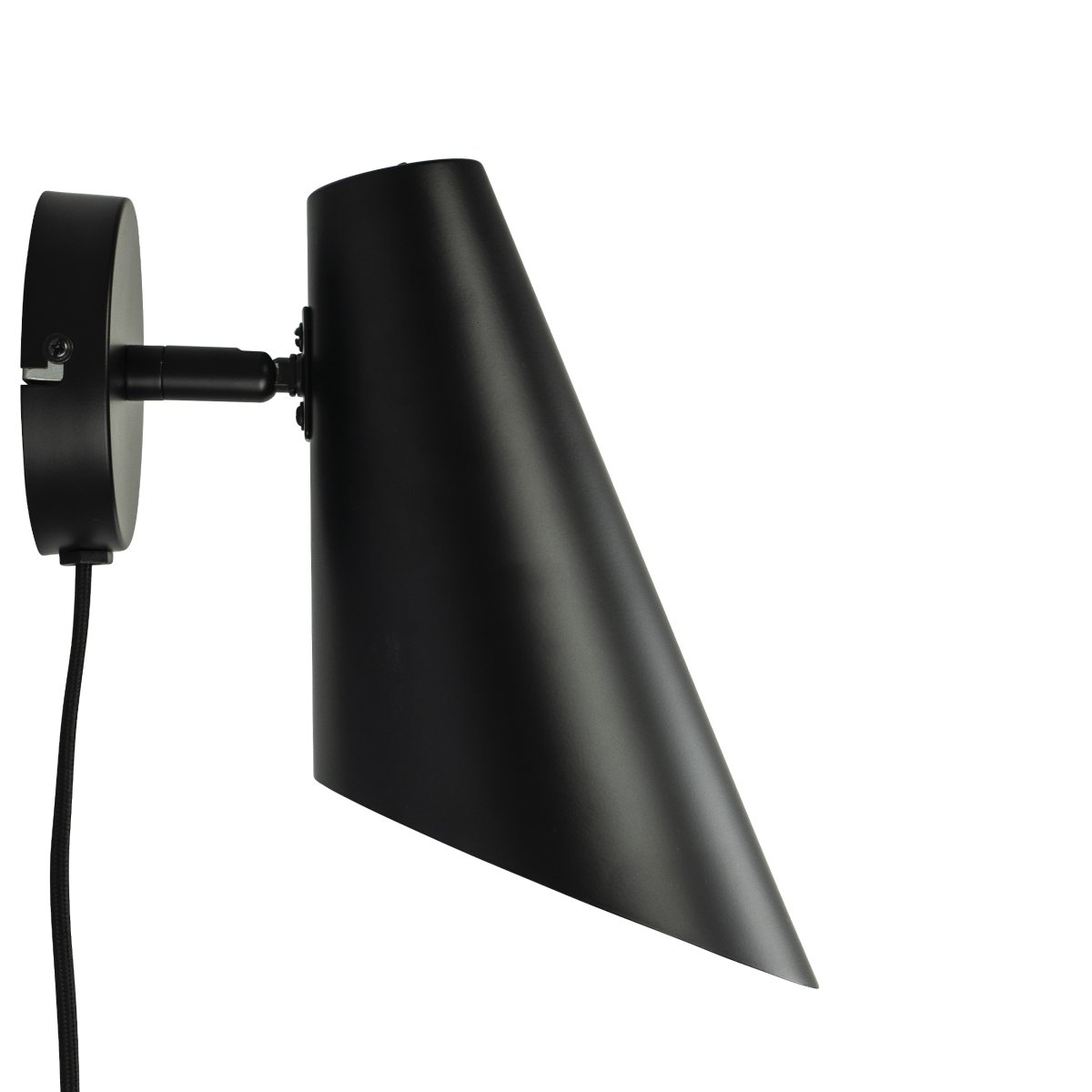 Cale 25cm Noir applique murale De Dyberg Larsen - La tête de lampe et la lampe sont livrées avec un câble textile noir de 1,5 m de long.