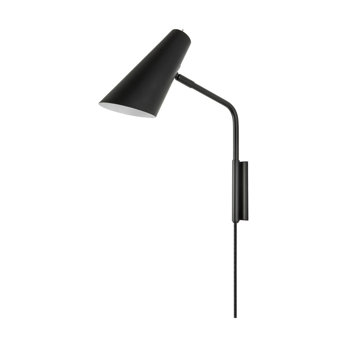 Noa 38cm Noir applique murale De Dyberg Larsen - Livré avec un câble textile noir de 1,6 m et le bouton d'alimentation est situé sur l'écran.