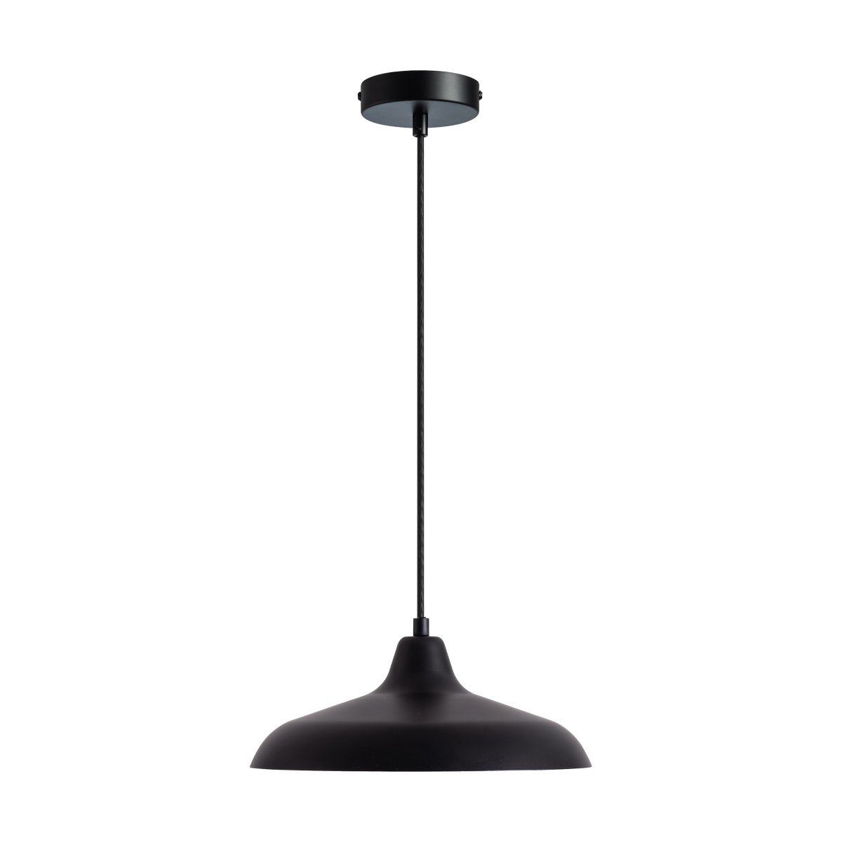 Futura Ø30 Noir suspension De Dyberg Larsen - Il est fait de métal avec un extérieur noir et un intérieur blanc, créant un look minimaliste.
