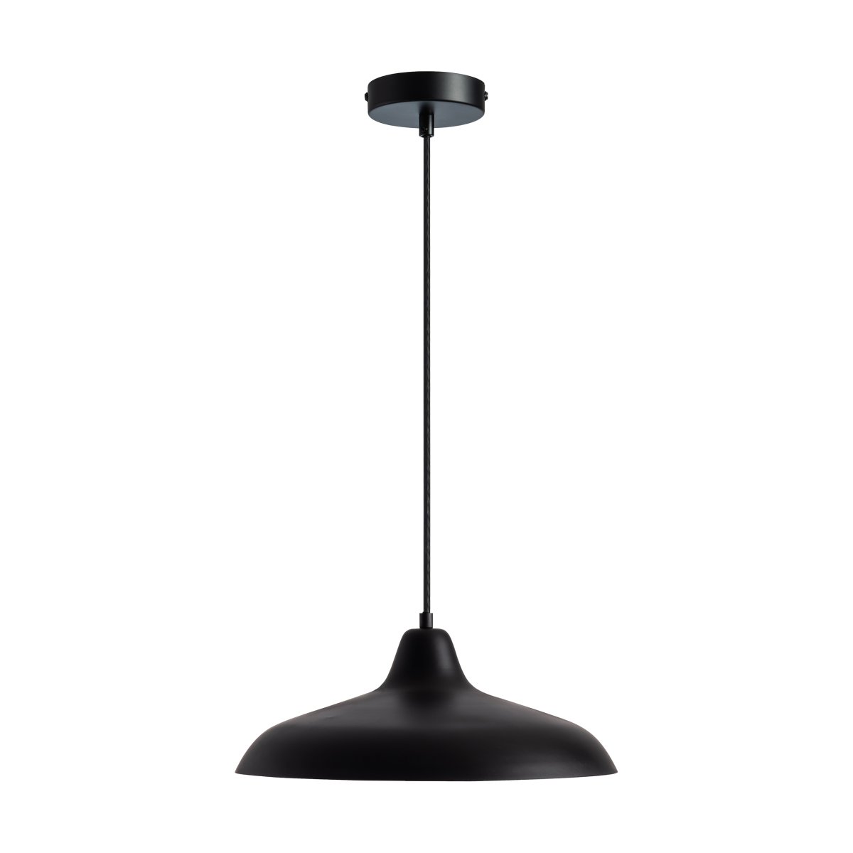 Futura Ø40 Noir suspension De Dyberg Larsen - Il est fait de métal avec un extérieur noir et un intérieur blanc, créant un look minimaliste.