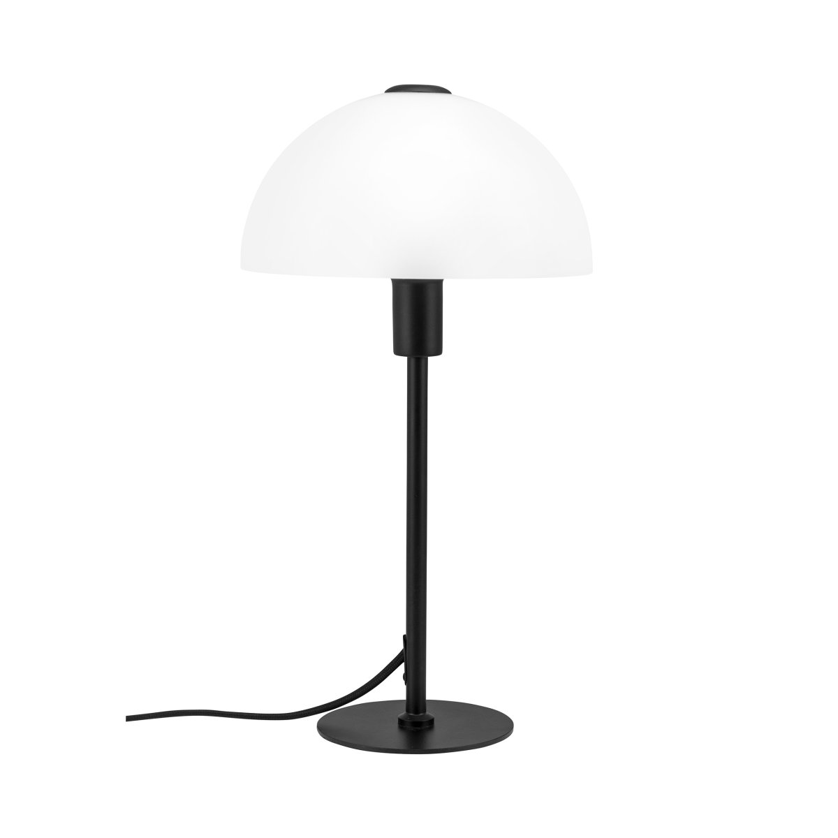 Jazz 38cm Noir lampe de table De Dyberg Larsen - Lampe de table en verre blanc opale avec une base en métal noir mat.
