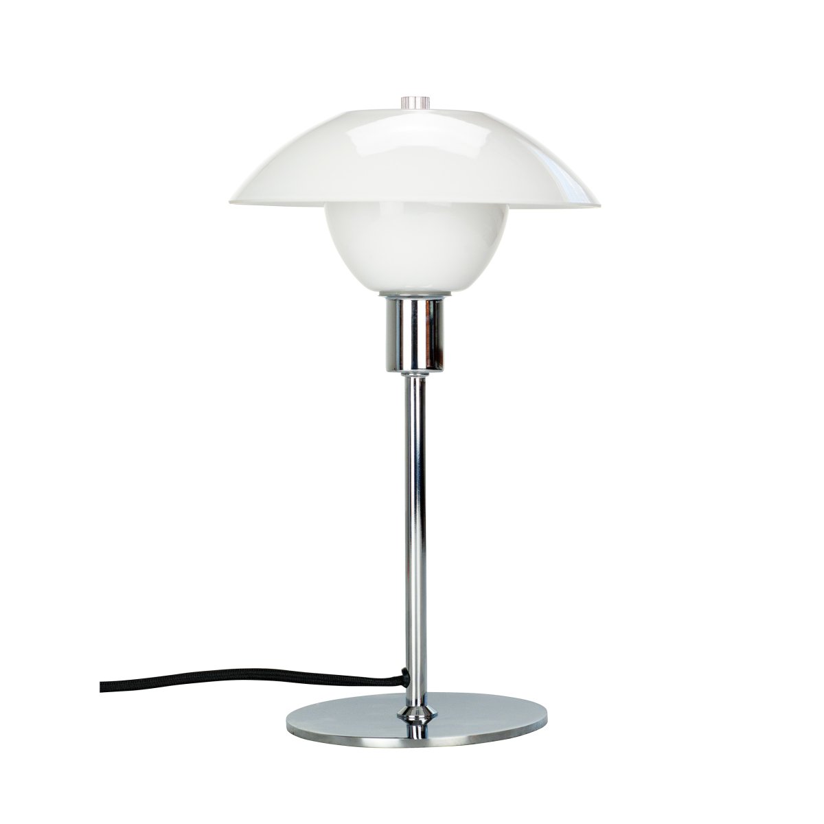 Bergen 32cm Opale lampe de table De Dyberg Larsen - Livré avec un câble textile noir de 1,6 m de long et un interrupteur d'alimentation.