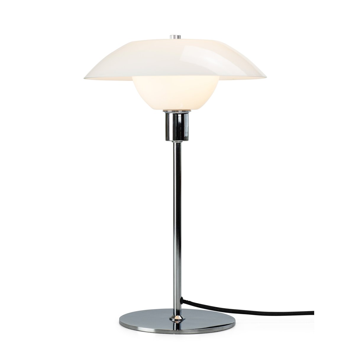 Bergen 38cm Opale lampe de table De Dyberg Larsen - Livré avec un câble textile noir de 1,6 m de long et un interrupteur d'alimentation.