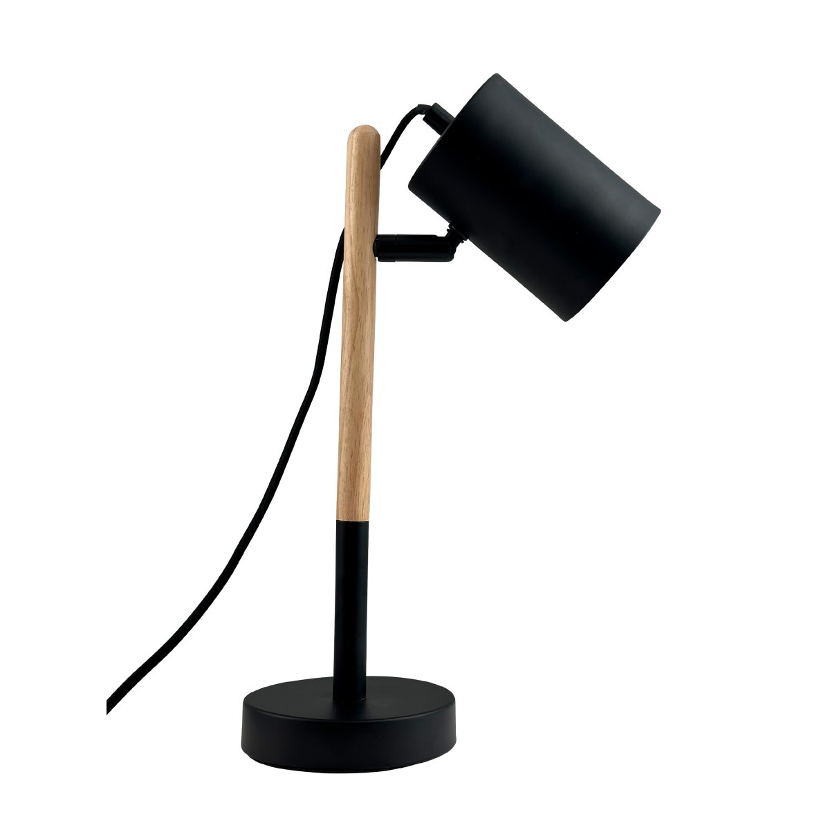 Woody 35cm Noir lampe de bureau De Dyberg Larsen - Le câble en tissu de 1,5 mètre de long avec interrupteur marche/arrêt pratique rend la lampe facile à utiliser et parfaite pour les bureaux et les tables de chevet.