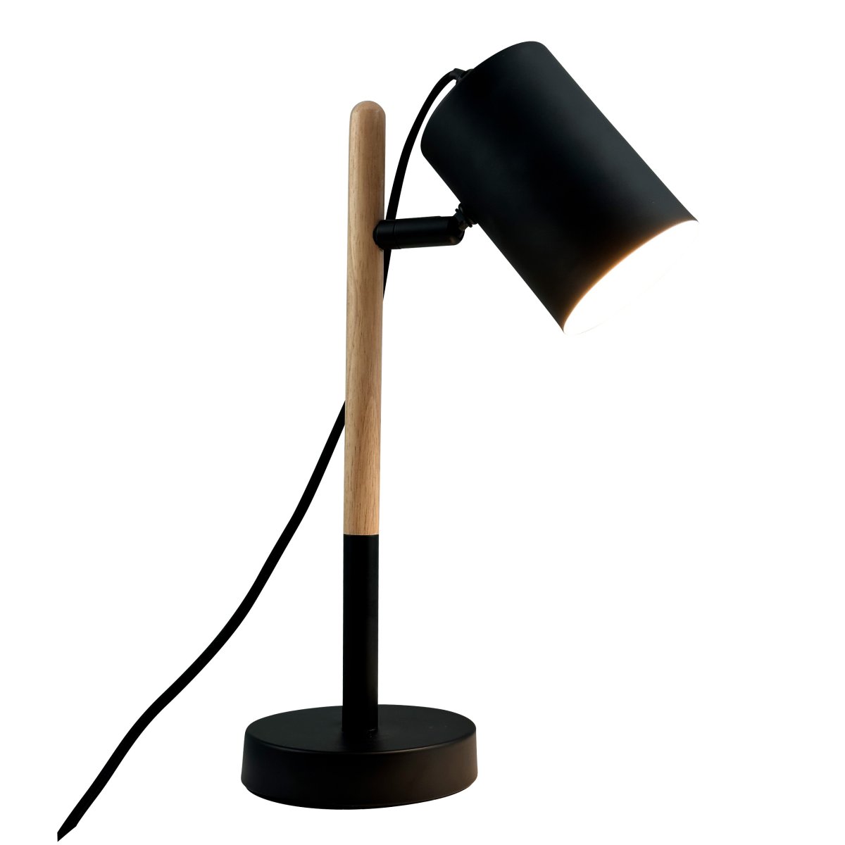 Woody 35cm Noir lampe de bureau De Dyberg Larsen - Le câble en tissu de 1,5 mètre de long avec interrupteur marche/arrêt pratique rend la lampe facile à utiliser et parfaite pour les bureaux et les tables de chevet.