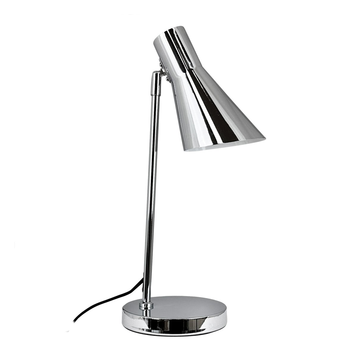 DL12 45cm Chrome lampe de bureau De Dyberg Larsen - La lampe de table DL12 chromée est dotée d'un abat-jour orientable et inclinable pour un éclairage flexible.