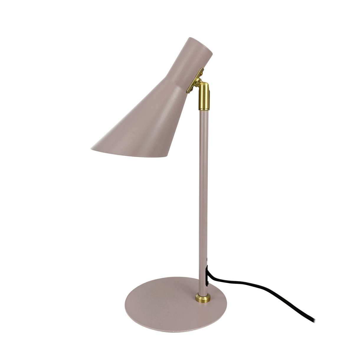 DL12 Mini 40cm Beige lampe de bureau De Dyberg Larsen - Elle est fournie avec un câble textile noir de 1,6 m, un interrupteur et une prise secteur.