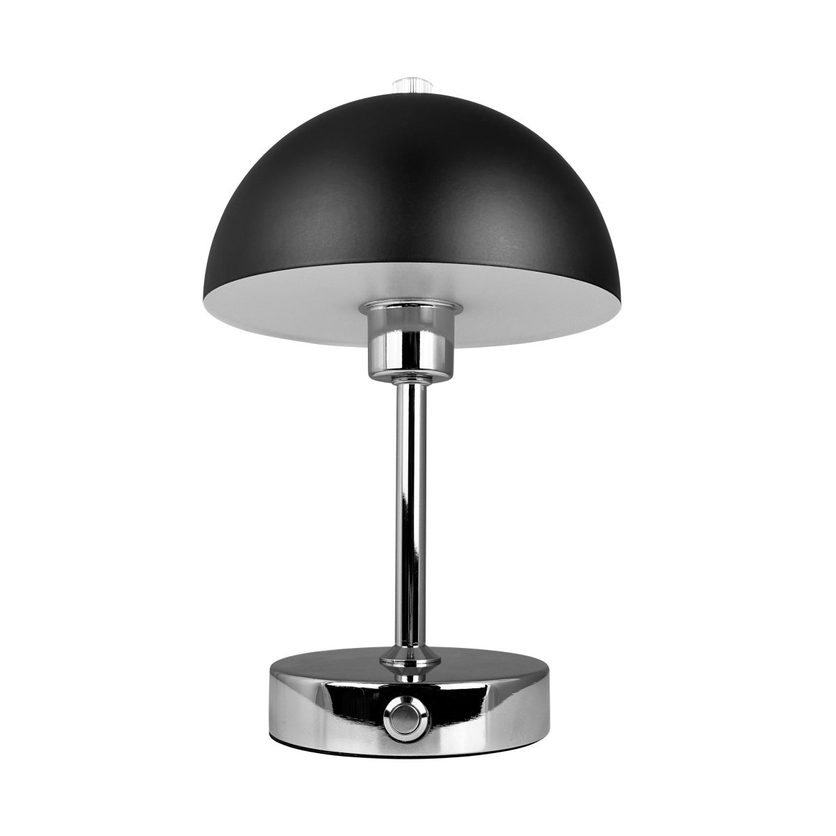 Malmø LED 23cm Chrome portable De Dyberg Larsen - Den svart- och kromf&auml;rgade metallen ger en elegant touch, och med sin kompakta storlek passar den perfekt p&aring; nattduksbord, skrivbord eller som dekorativ belysning.