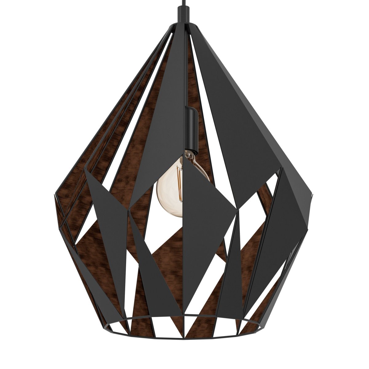 Carlton Ø38 Noir suspension De Eglo - Son ext&eacute;rieur noir s'harmonise parfaitement avec son int&eacute;rieur couleur cuivre, qui diffuse une lumi&egrave;re chaleureuse et intime.