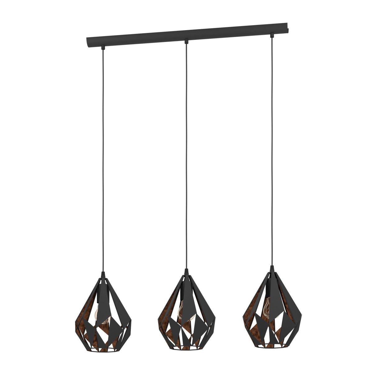 Carlton 80cm Noir suspension De Eglo - Son ext&eacute;rieur noir s'harmonise parfaitement avec son int&eacute;rieur couleur cuivre, qui diffuse une lumi&egrave;re chaleureuse et intime.
