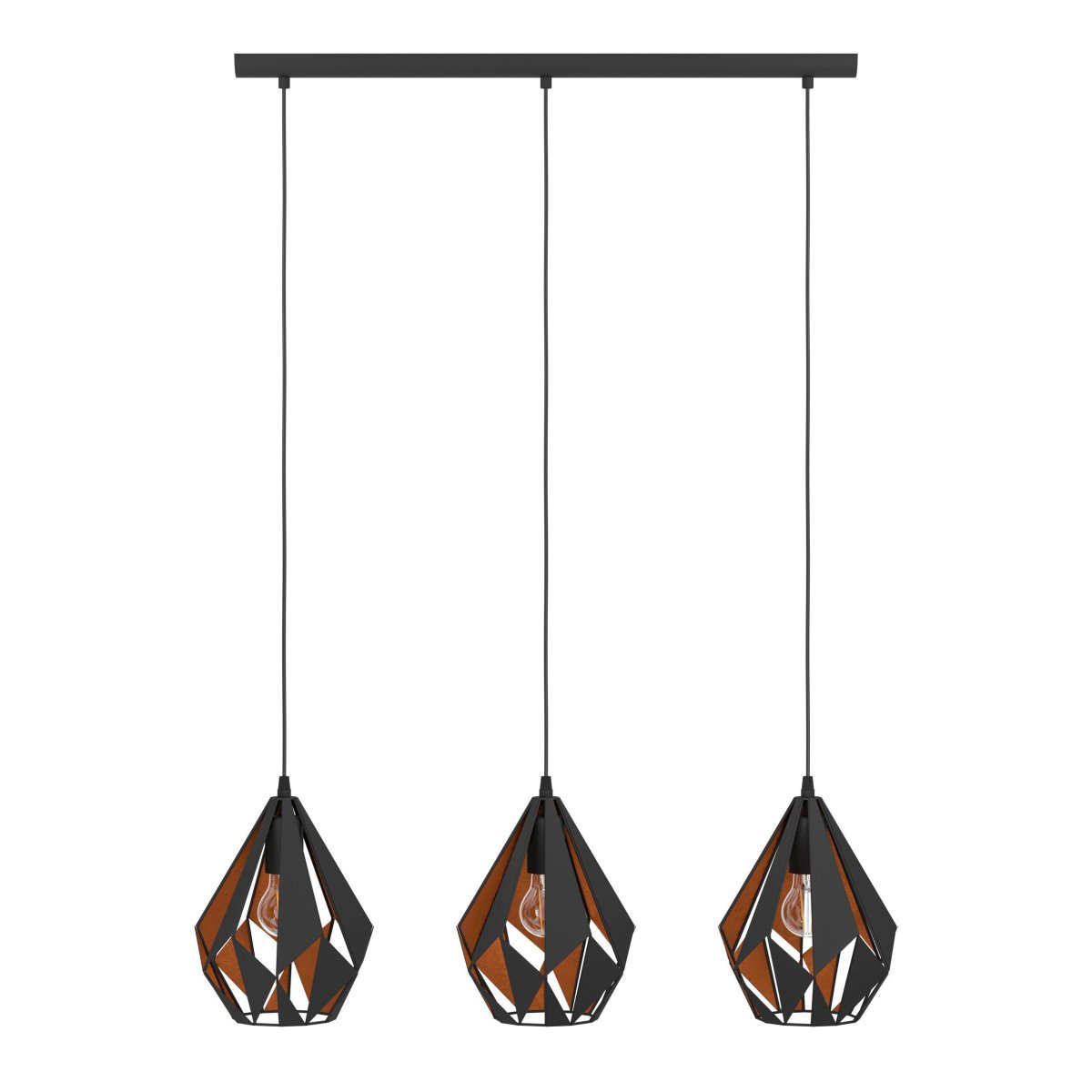 Carlton 80cm Noir suspension De Eglo - Son ext&eacute;rieur noir s'harmonise parfaitement avec son int&eacute;rieur couleur cuivre, qui diffuse une lumi&egrave;re chaleureuse et intime.