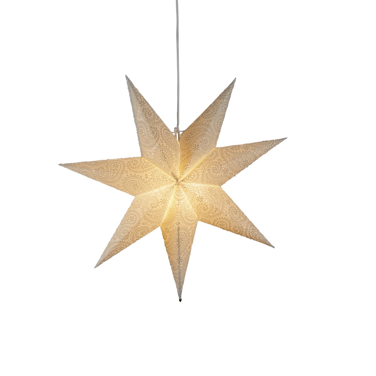 Étoile en papier brodée Ø60 Blanc De Konstsmide - Avec un diam&egrave;tre de 60 cm, elle est id&eacute;ale pour &ecirc;tre suspendue &agrave; une fen&ecirc;tre et deviendra un magnifique &eacute;l&eacute;ment de d&eacute;coration durant l'Avent et No&euml;l.