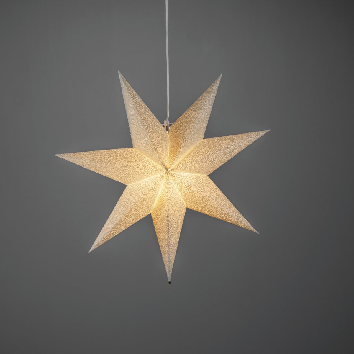 Étoile en papier brodée Ø60 Blanc De Konstsmide - Avec un diam&egrave;tre de 60 cm, elle est id&eacute;ale pour &ecirc;tre suspendue &agrave; une fen&ecirc;tre et deviendra un magnifique &eacute;l&eacute;ment de d&eacute;coration durant l'Avent et No&euml;l.