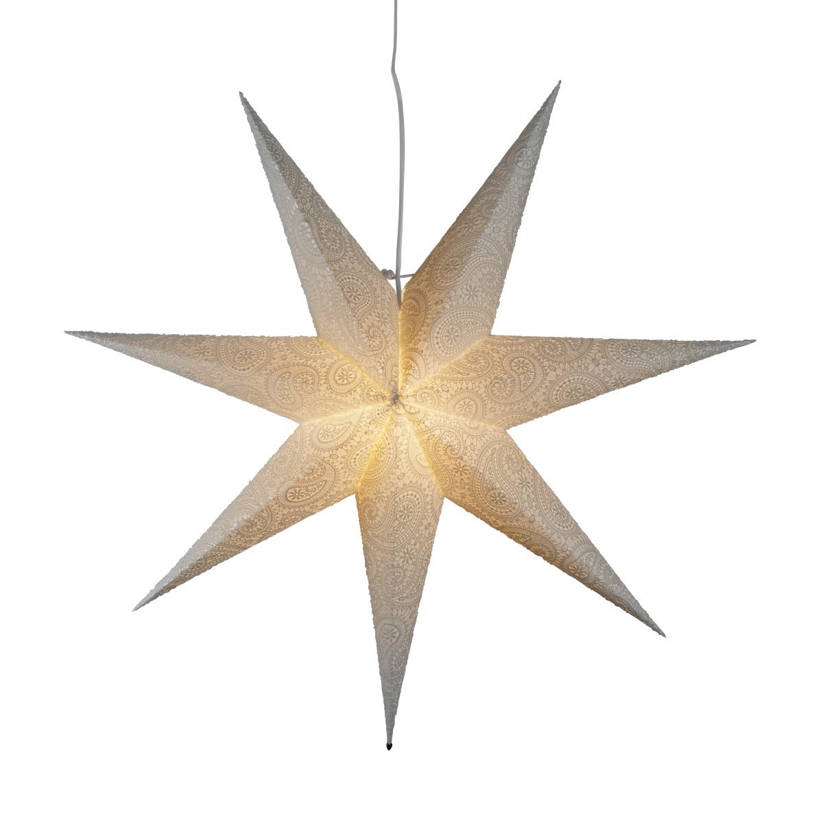 Étoile en papier brodée Ø80 Blanc De Konstsmide - Avec un diam&egrave;tre de 80 cm, elle est id&eacute;ale pour &ecirc;tre suspendue &agrave; une fen&ecirc;tre et deviendra un magnifique &eacute;l&eacute;ment de d&eacute;coration durant l'Avent et No&euml;l.
